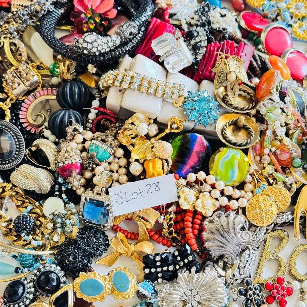 VTG To Now Rhinestone Colorful Junk Costume Jewelry Lot Craft Arts As Is 4.3lbs